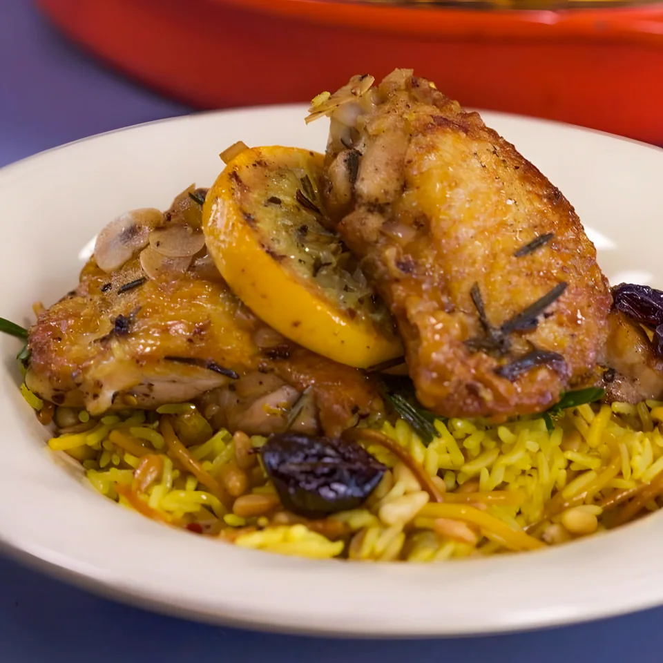 Chicken with Saffron, Raisins and Pine Nuts