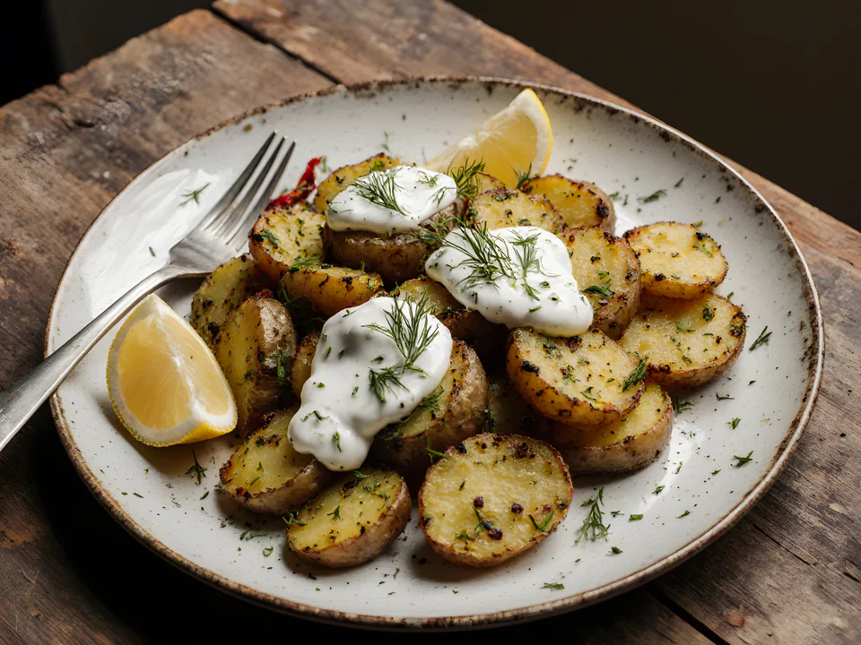 Crispy Smashed Potatoes with Garlic Yogurt