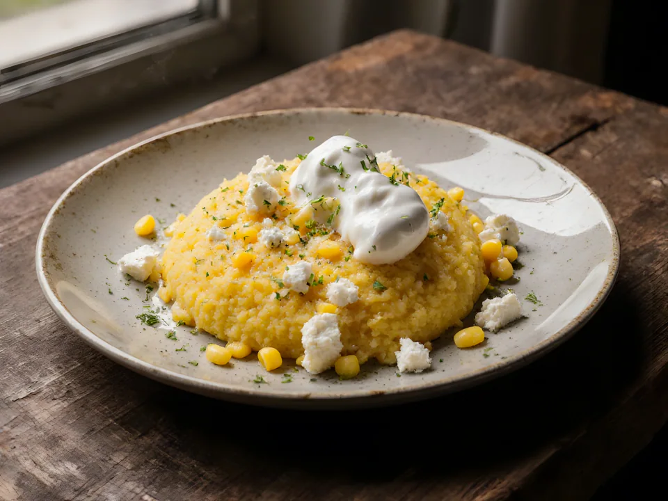Mamaliga Cu Branza Si Smantana (Polenta with Cheese)