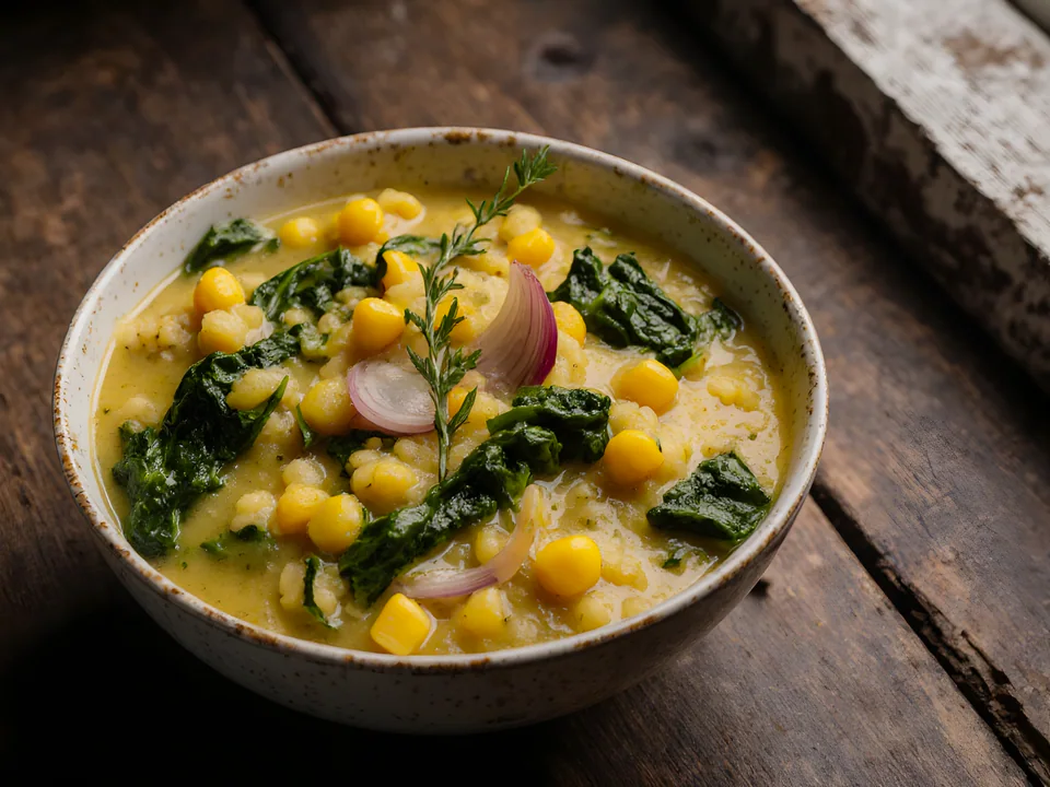 Mayi Moulin ak Zepina (Haitian Cornmeal and Spinach)